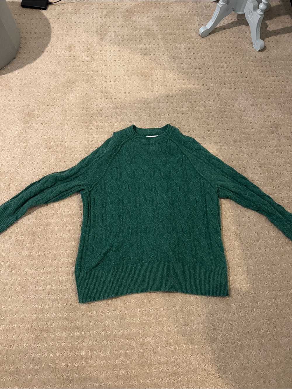 aerie Forest Green Cable Knit Crewneck Sweater
